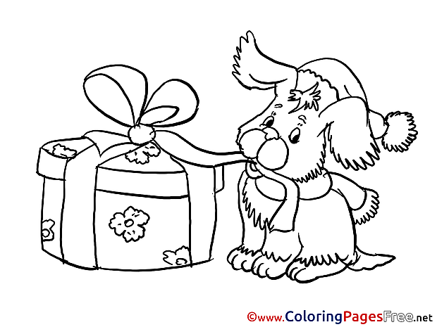 Dog with Present Coloring Pages New Year