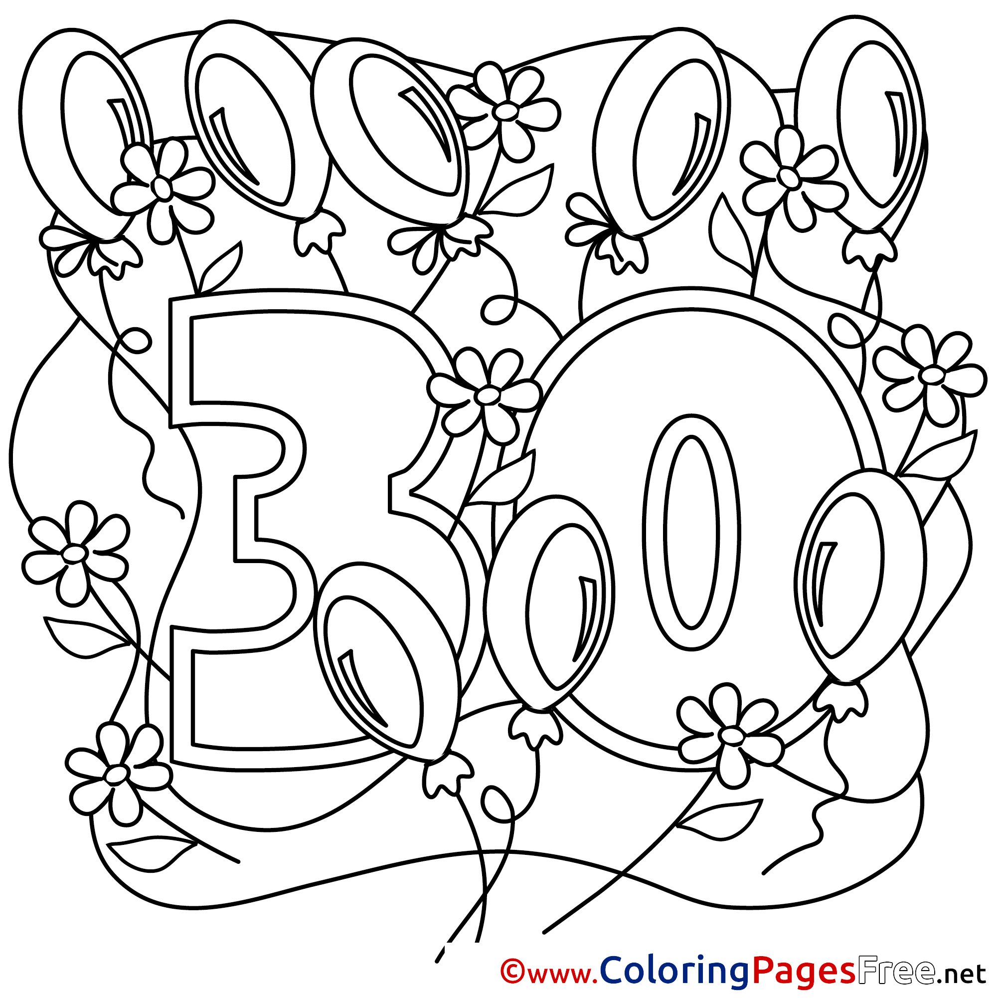 30 Years for Kids Happy Birthday Colouring Page