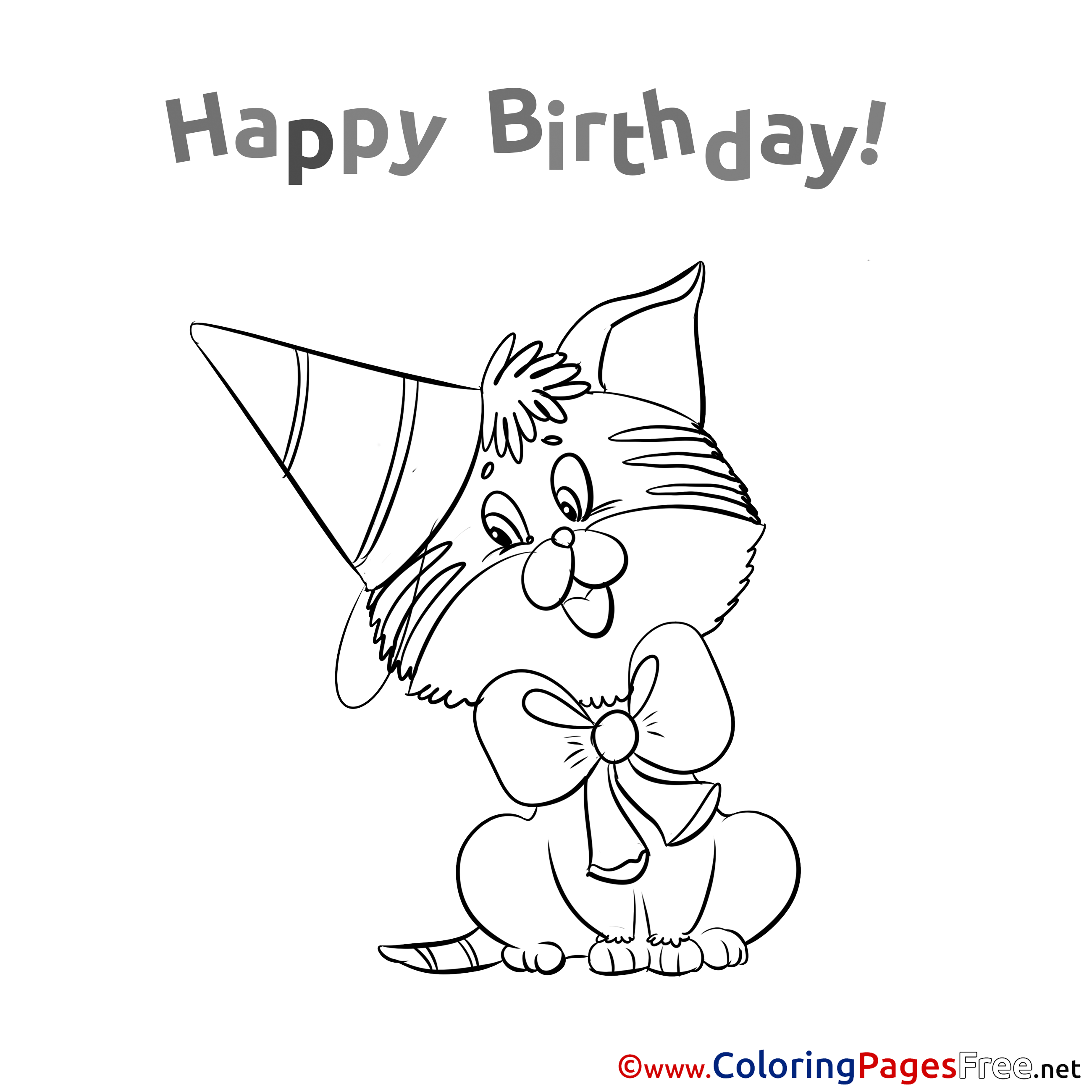 Download Kitten Kids Happy Birthday Coloring Page