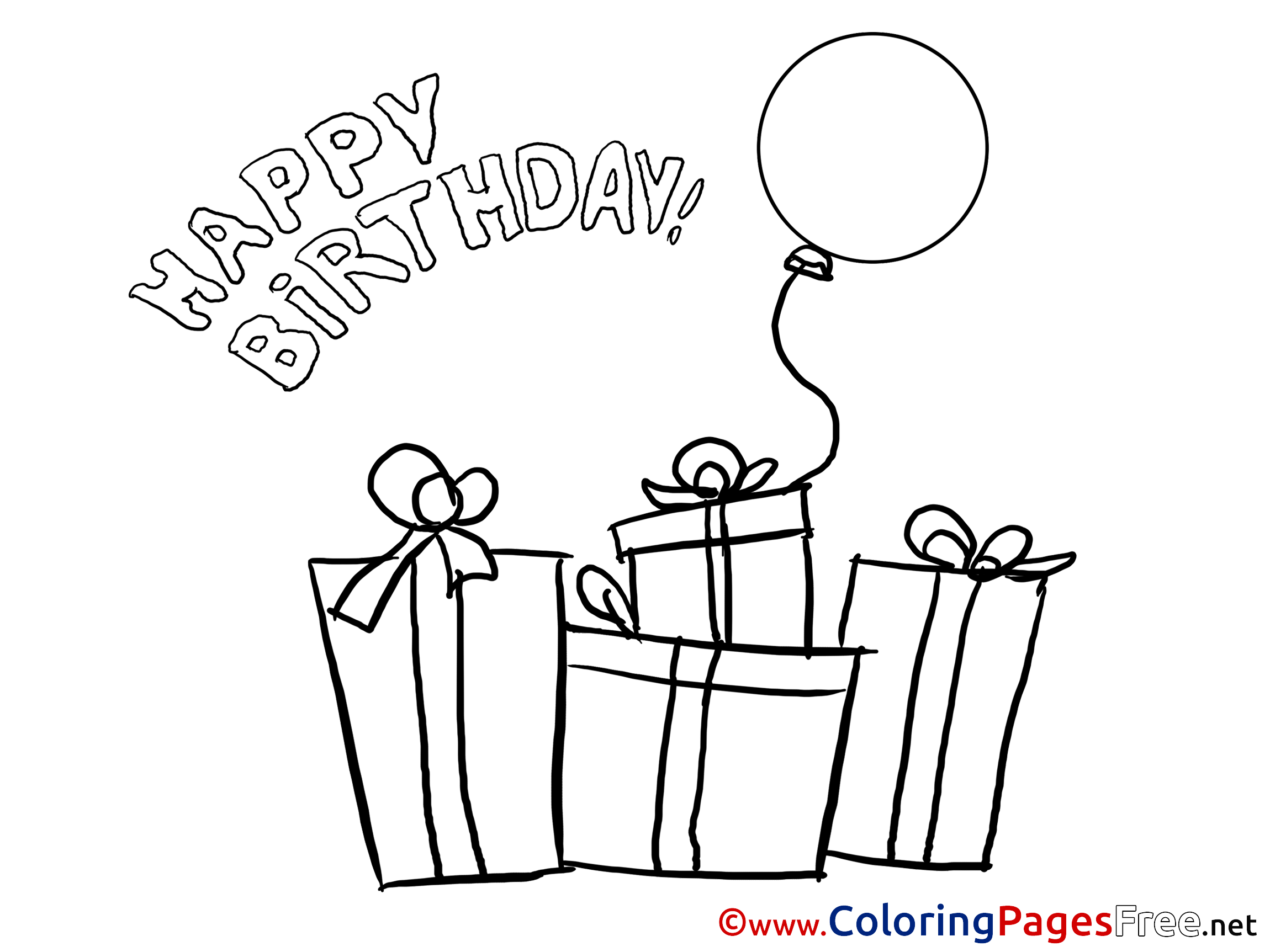 Presents Colouring Sheet download Happy Birthday