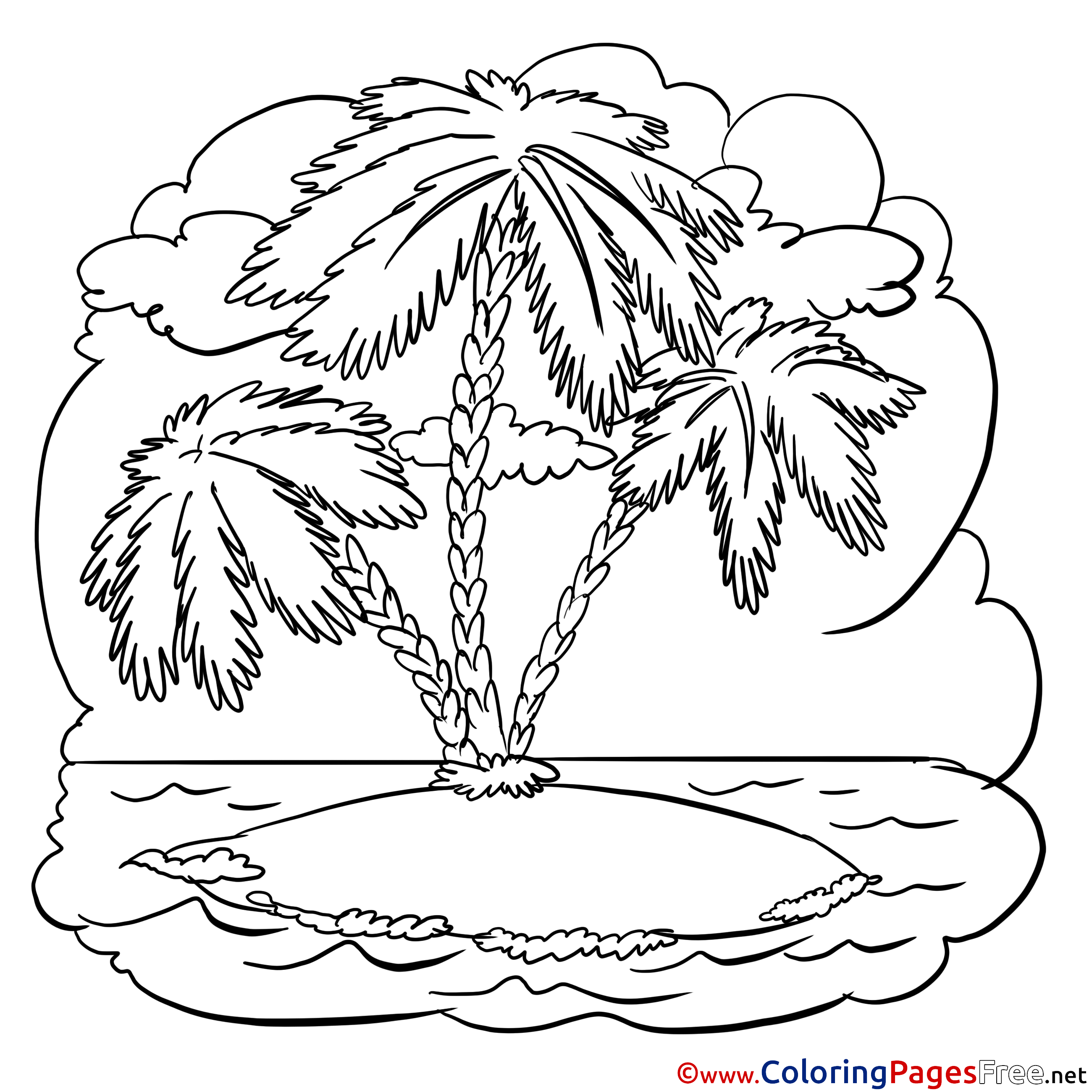 Simple Island Coloring Page 